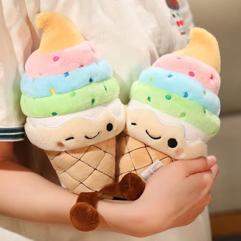 Adorable Smiley Ice Cream Plush Toy Soft Stuffed Multicolor Ice Cream Plushie Cute Plush Doll For Home Decor Gift For Girls