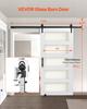 Sliding Barn Door, 1067 x 2134mm, High-Strength MDF Panel and Glass, Barn Door with Hardware Kit, Water-Proof PVC Surface, Easy to Install, H-Frame,