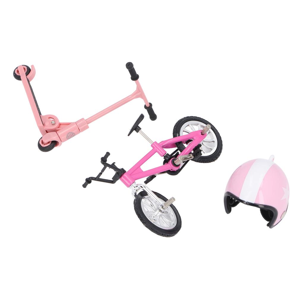 Miniature Bike Scooter Set with Helmet Realistic High Simulation Garden Decor Dollhouse Bike