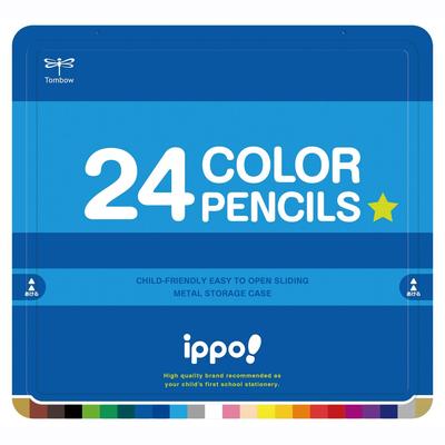 Tombow Colored Pencils 24 Colors for Elementary School Students Plain Blue Ippo! (Sliding Can) CL-RPM0424C