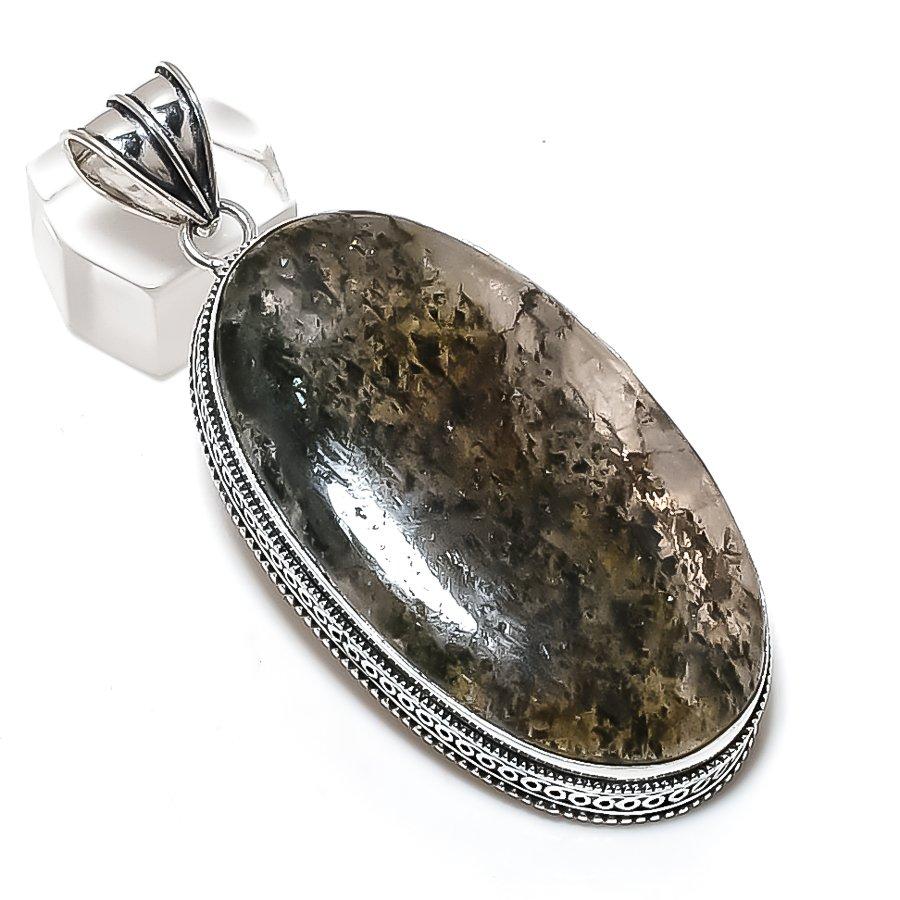 Lodolite Quartz Gemstone Handmade 925 Sterling Silver Jewelry Pendant 2.96" g7z23