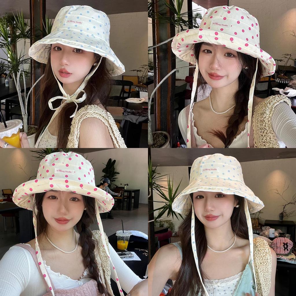 Ai Meng Studio Style Dot Pattern Fisherman Hat With Sun Protection For Summer Travel