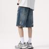 Retro Old Washing Ripped Denim Shorts Men's Summer Five-point Straight Pants