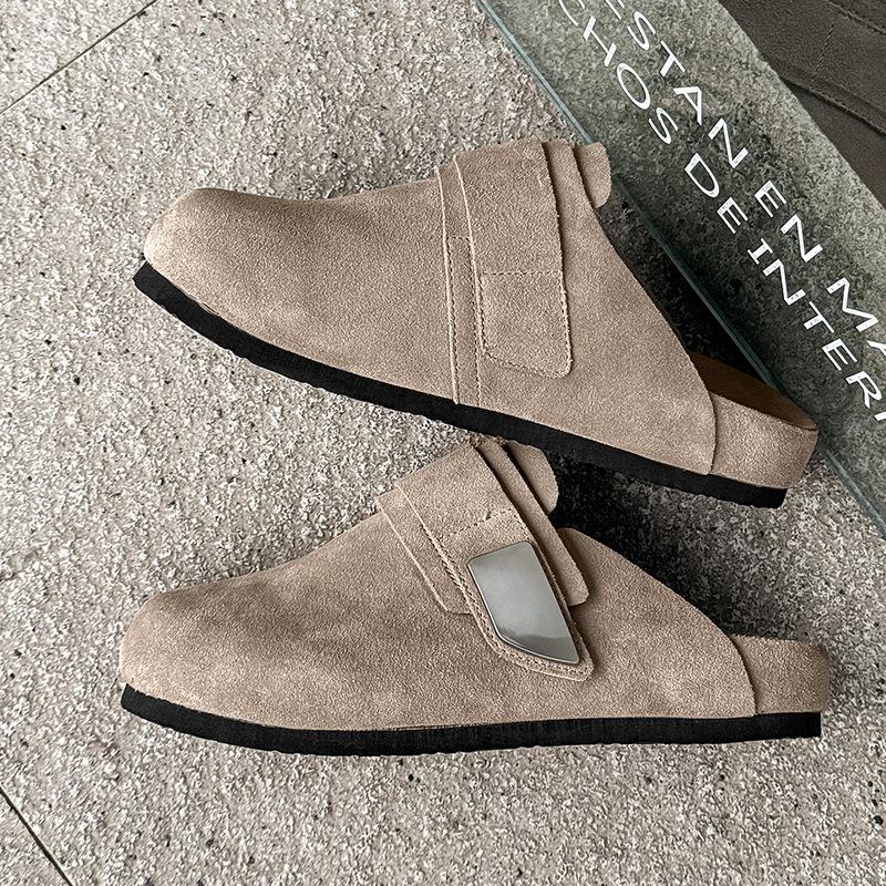 Men's Boken shoes fishing casual comfortable suede lazy summer new bag head slippers 59901 beige-J