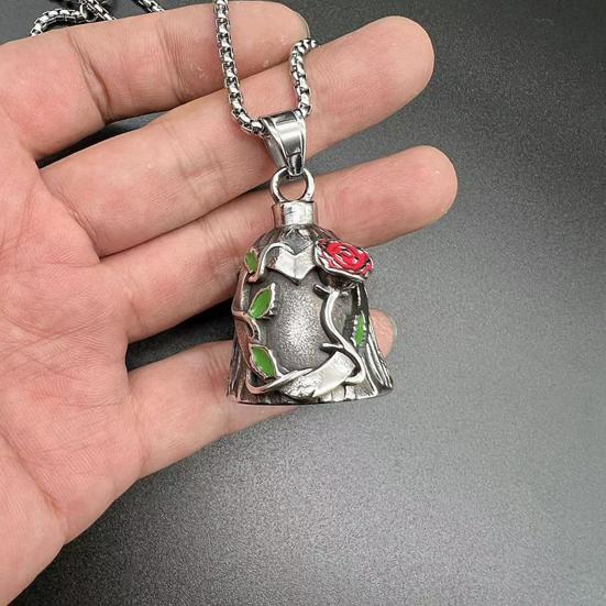 Luck Riding Bell Biker Guardian Lucky Bell Titanium Steel Bell with Engraved Rose Vines Hanging Bell for Key Ring Car Backpack