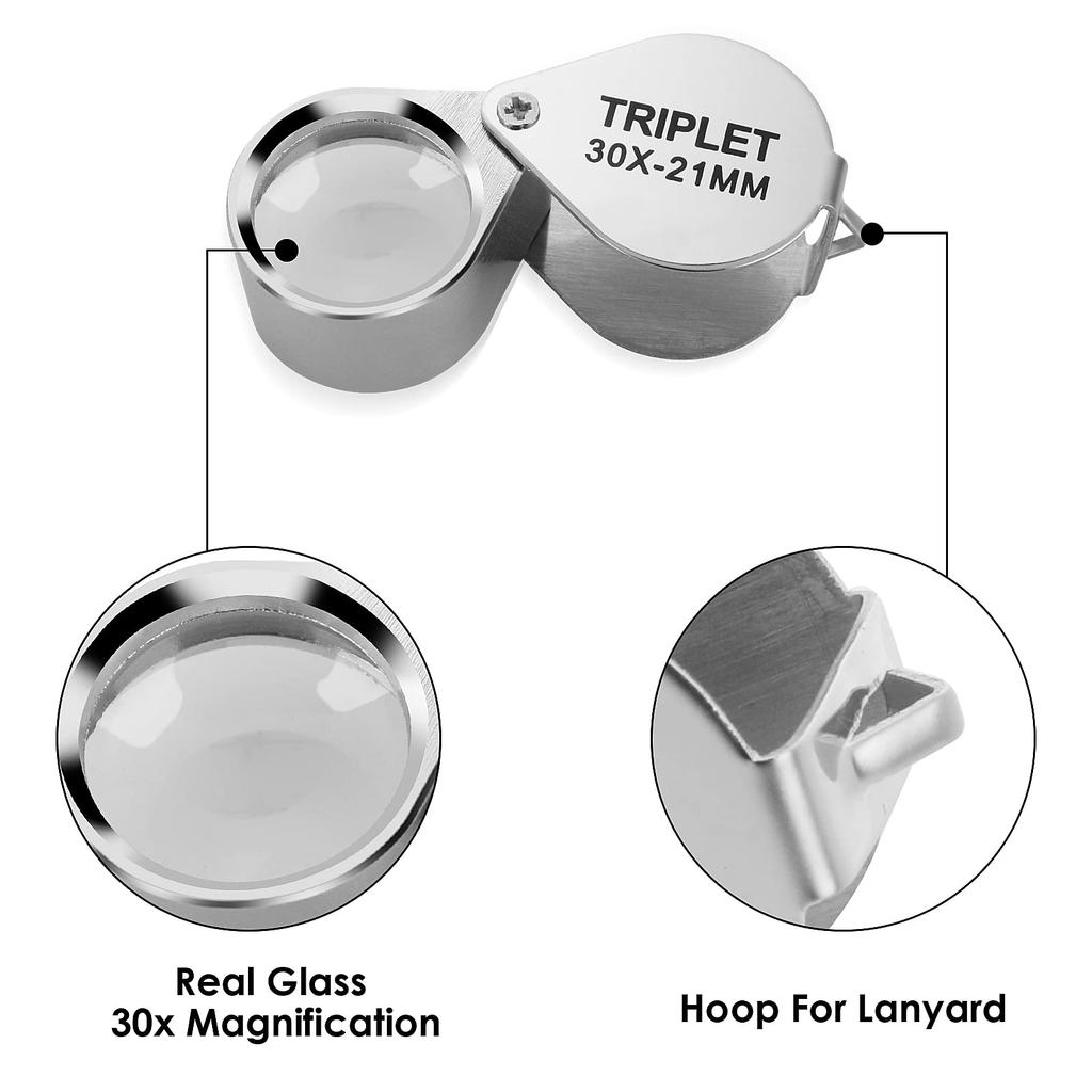 10X 20X 30X Jewelers Loupe Pocket Magnifying Glass Folding Jewelry Magnifier Mini Diamond Coins Lupa Eye Loop Reading Glasses