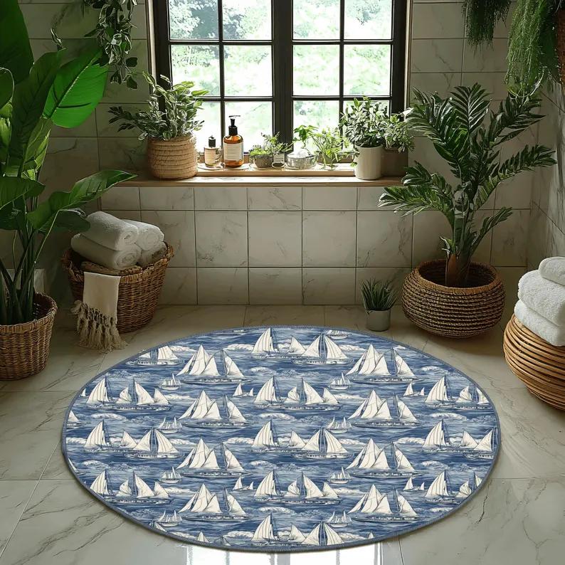 Deep Ocean Vortex Illusion Rug Round Blue Whirlpool Carpet 3D Ocean Fantasy Area Rug for Living Room Bedroom Gamer Decor