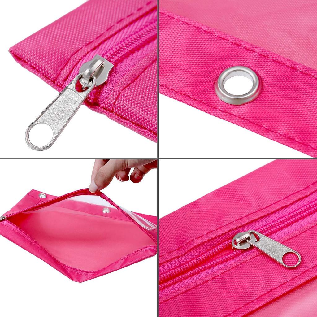 Boao 24 Pcs Pencil Pouch for 3 Rings Binder Pencil Bags Bulk with Zipper Colorful Case Stationery Bag with Clear Window for Office Supplies