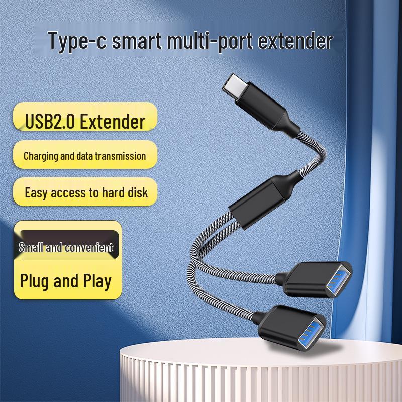 

Док-станция расширения USB-C-разветвитель: Многопортовый OTG-концентратор-адаптер для телефона и компьютера Black, 2-in-1 Type-C