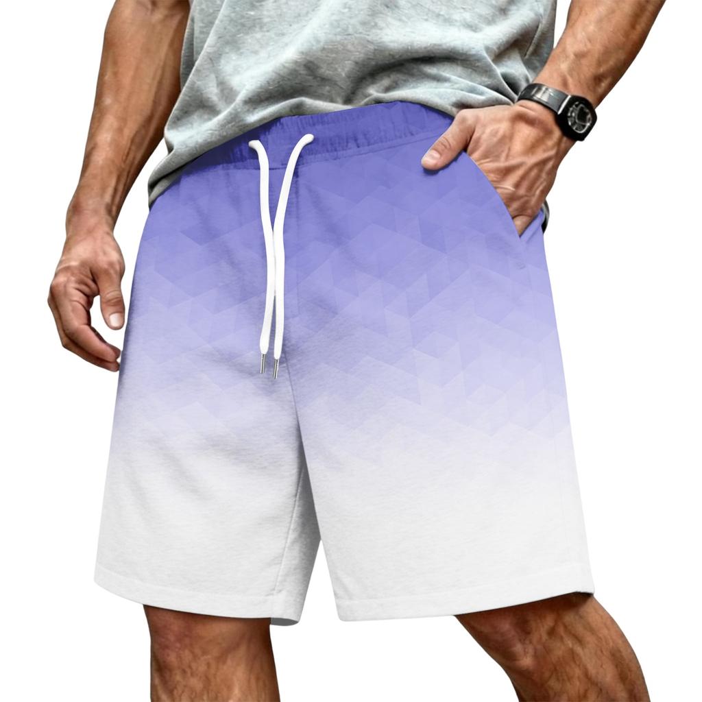 Men Casual Drawstring Waist Athletic Shorts Relaxed Fit Lightweight Breathable Fabric Gradient Print Elastic Waistband