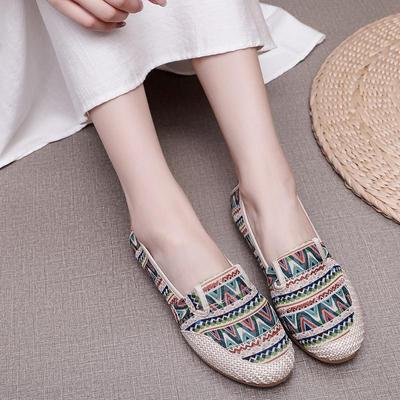 Frühlings- und Herbstschuhe neue einzelne Schuhe Canvas-Schuhe lässige Damenschuhe bequem rutschfest Fischer-Schuhe ein Pedal Rindflechse Sohle