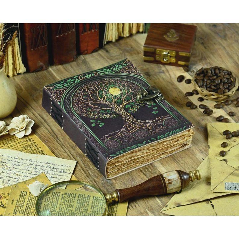 Tree of Life Grimoire Leather Journal for Women and Men Spell Notebook, book of shadows Handmade Deckle Edge Paper Diary With Lock