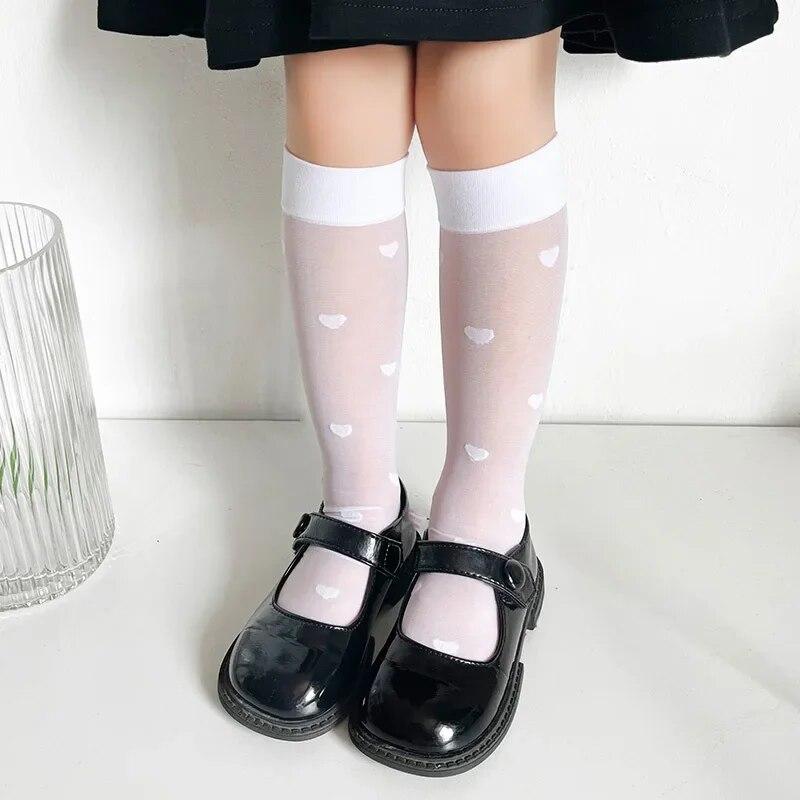 1 Pair Kids Girl Silk Sock Fashion Heart Bowknot Calf Sock for Children Girl Summer JK Thin Soft Breathable Little Girl Sock