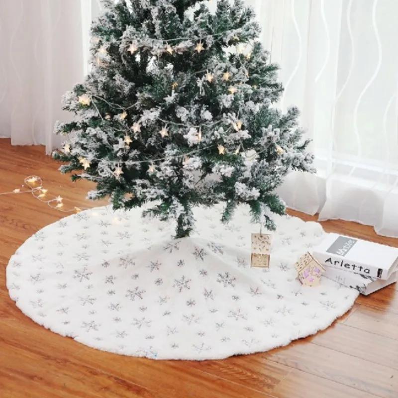 

Юбка для рождественской елки из искусственного меха, зимний плюшевый круглый ковер с вышитыми снежинками, новогоднее украшение для рождественской елки, чехол для основания 78cm(30.7inch)