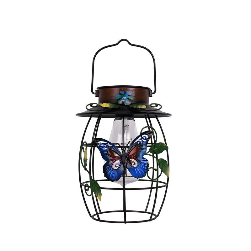 

Solar Retro Butterfly Iron Lantern, Warm White