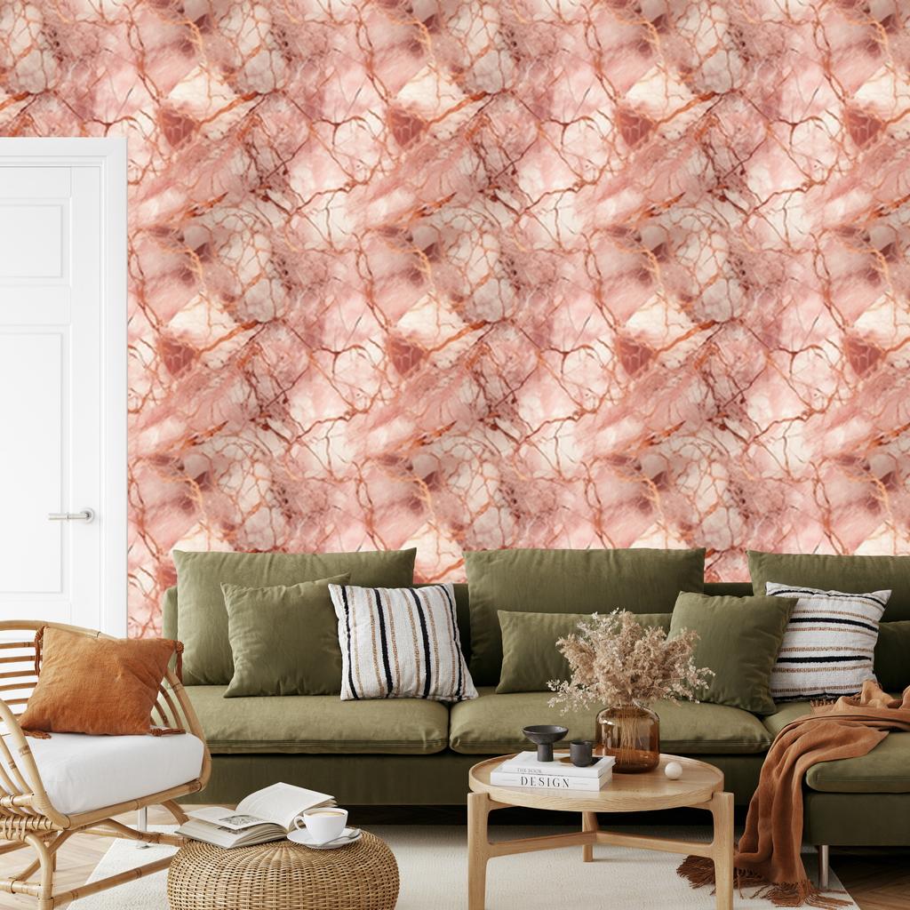 Cream, Peach and Orange Marble Wallpaper for Living Room and Bedroom 50x1000