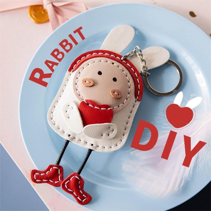 DIY Rabbit Keychain Craft Kit With PU Leather Materials Craft Accessory For Women Cartoon Bag Charm Gift Making