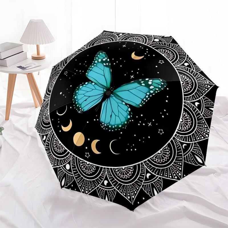 1pc Butterfly Mandala Night Sky Umbrella with Plastic Handle,Suitable for All Seasons Home Travel Outdoor UmbrellaDD358