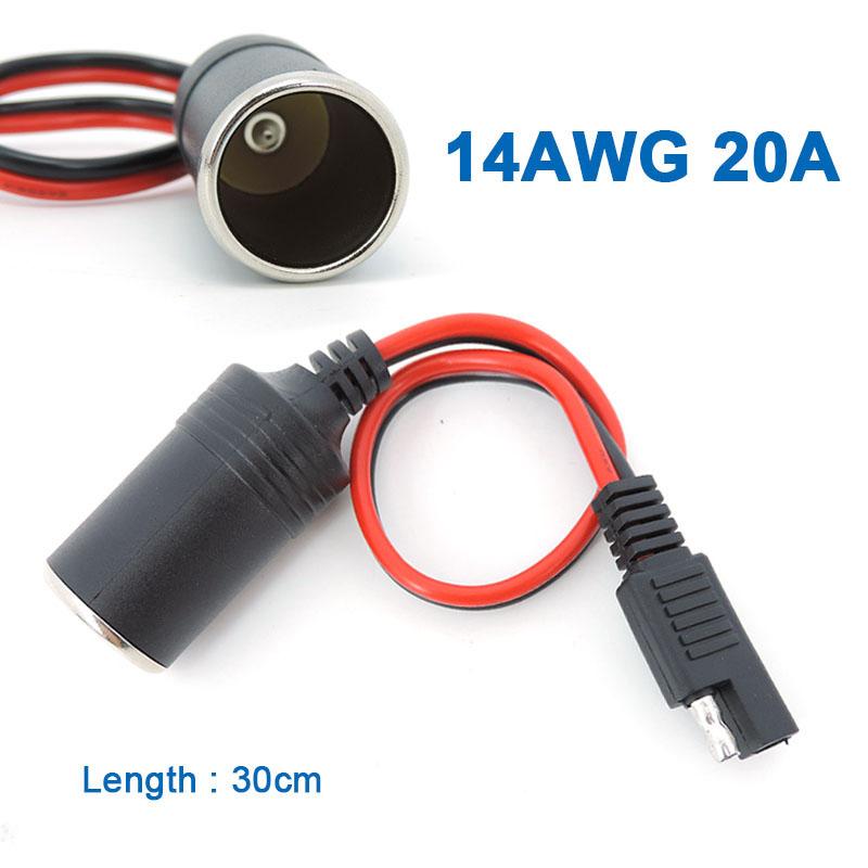 12V 24V car Female Lighter power Socket to SAE 2 Pin Quick Release Disconnect Connector Plug 14AWG 20A Extension Cable