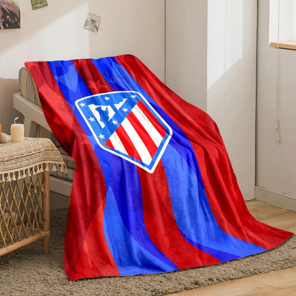 Vertical red and blue stripes with a shield emblem in the center. for all seasons blanket lunch break throw gift
