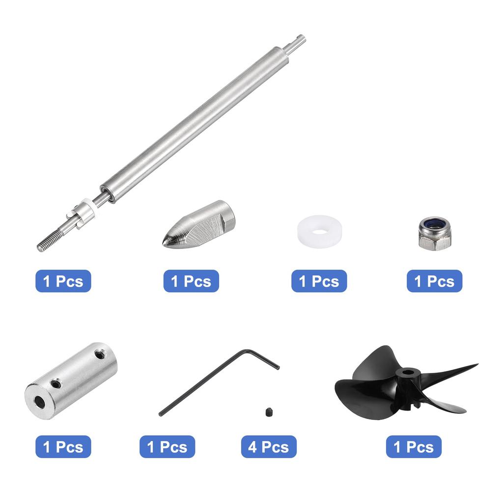 Uxcell RC Boat Drive Shaft W Propeller and Coupling Joint Assembly Kit, L150mm Shaft, L100mm Sleeve, D55mm Four Propeller, Fits 2mm Motor Shaft