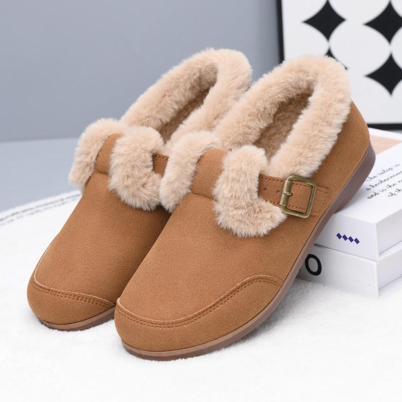 New Retro Fleece Round Toe Flat One-foot Warm Bean Shoes Women's Frosted Cotton Shoes