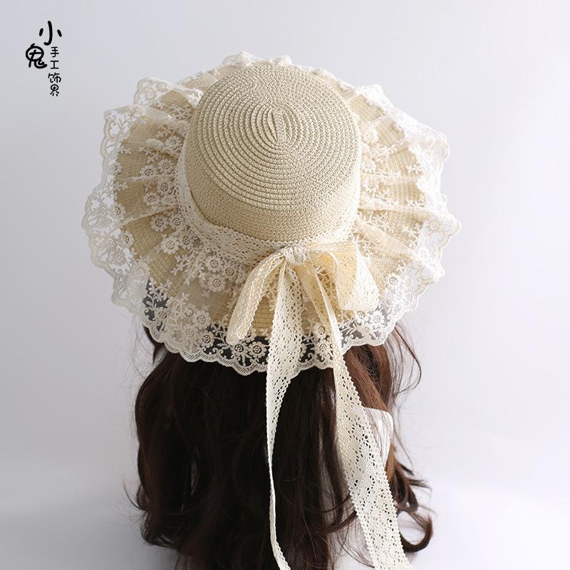 Mori Visor Pastoral Lo Girl Soft Girl Hat Handmade Doll Lace Bow Streamer Hat