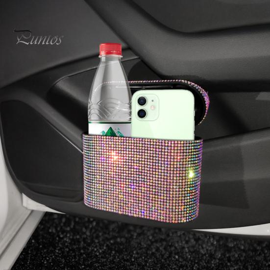 Auto Mülleimer Mülleimer Glitzer Strass Bling Drück Quadratischer Abfalleimer Aufbewahrungsbox Müllgreifer für Fahrzeugorganizer