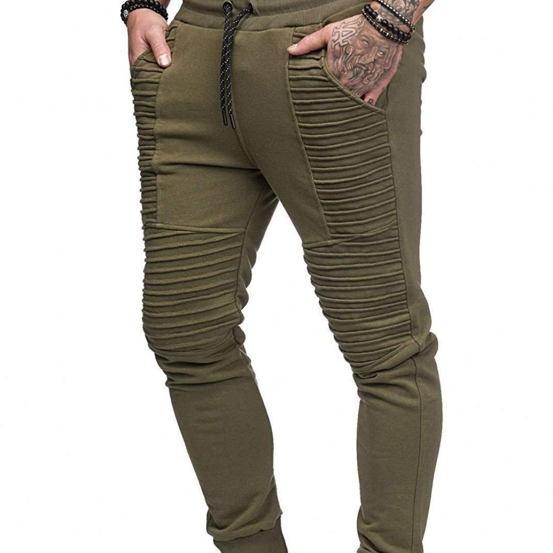 

Нові чоловічі повсякденні осінні та зимові моделі, індивідуальний дизайн, спортивні чоловічі штани, фітнес-штани в смужку в стилі хіп-хоп XL армія зелений колір