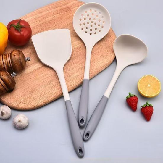 High Temperature Resistant Cooking Spoon Anti-Slip Handle Food Grade Silicone Non-Scratch Pot Protecting Spatula Soup Spoon Colander