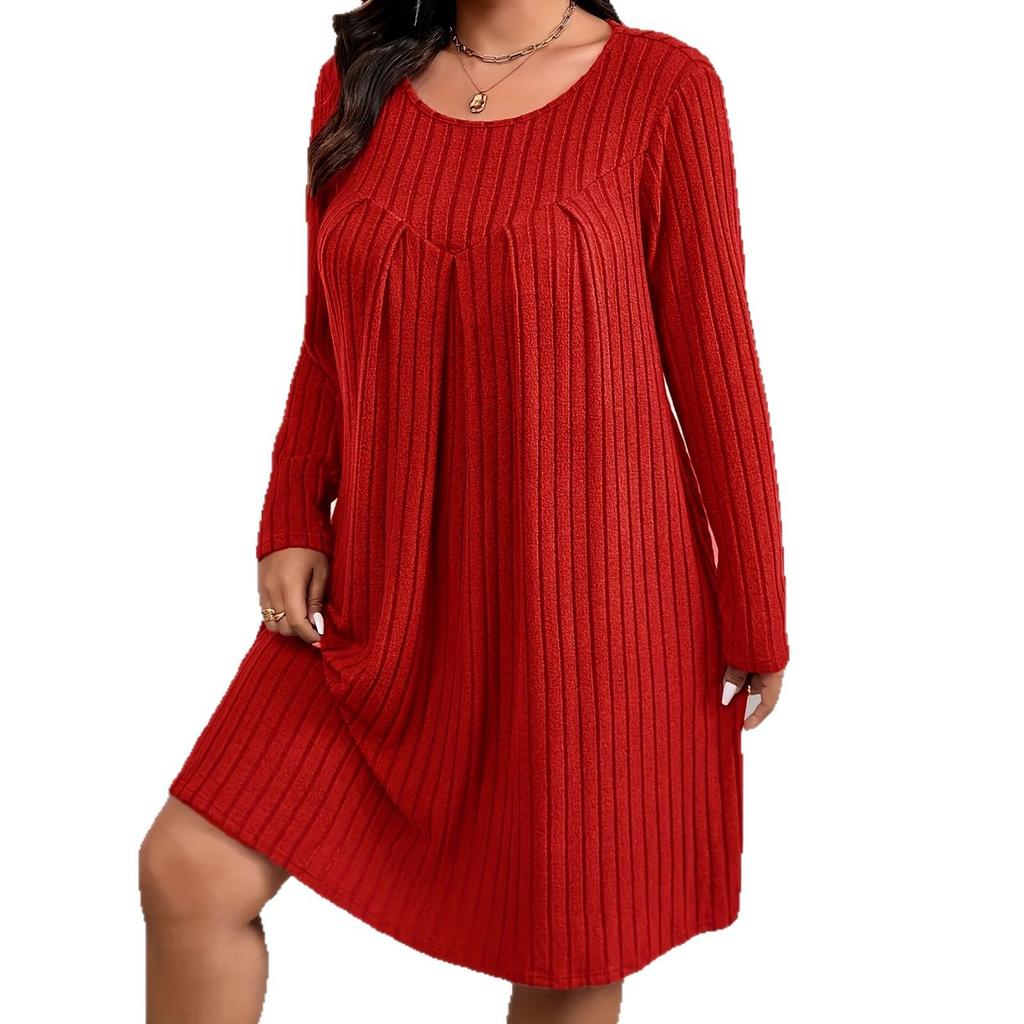 Autumn/Winter 2026 Bohemian Ribbed Solid Color Women's Dress