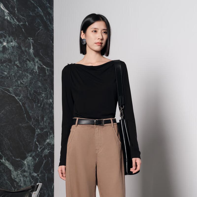 Sancai 2026 Spring Drape Neck Pleated Top M