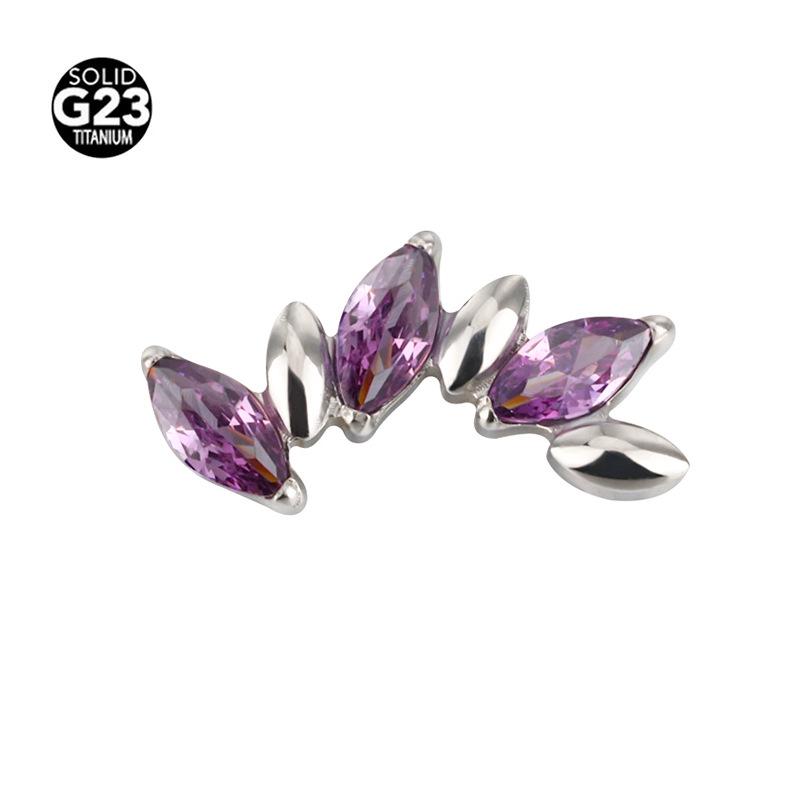 Marquise Multicolor Zircon Stud Earrings – F-136 Titanium Alloy for Lip and Ear Cartilage Piercing.
