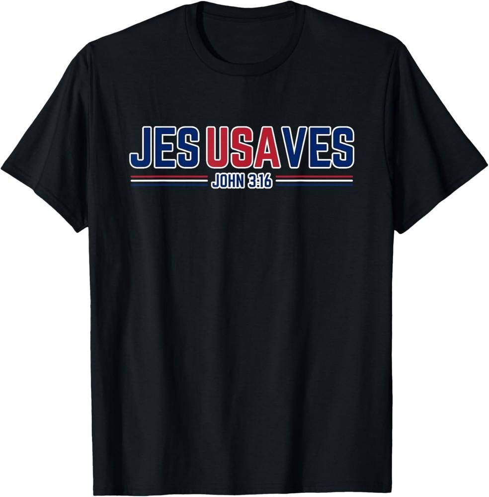 Иисус Спасает США - Христианская Патриотическая Футболка JesUSAves Унисекс Футболка XXL