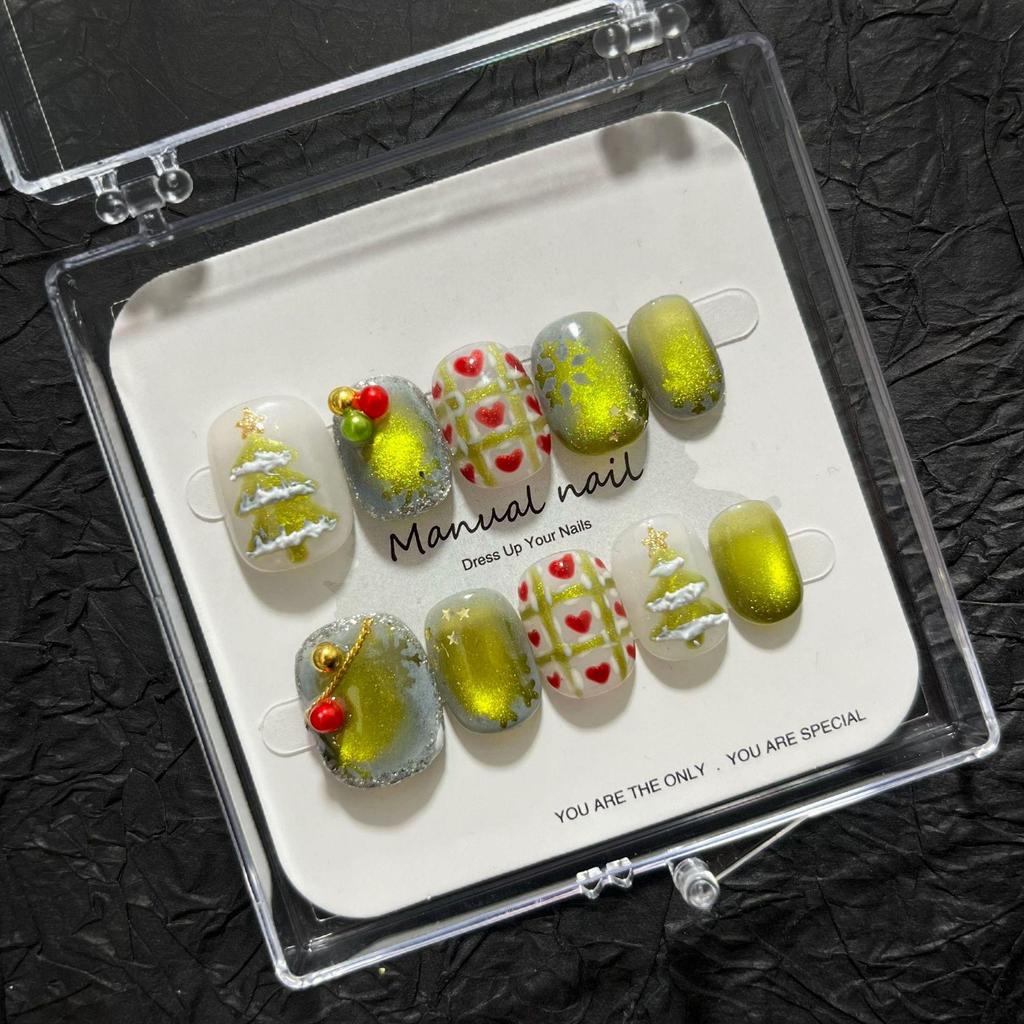 Christmas Collection: Cute Cartoon Girl Wearable Nail Stickers, Handmade & Removable