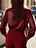Women's Elegant Wine Red Lapel Long Sleeve Shirt