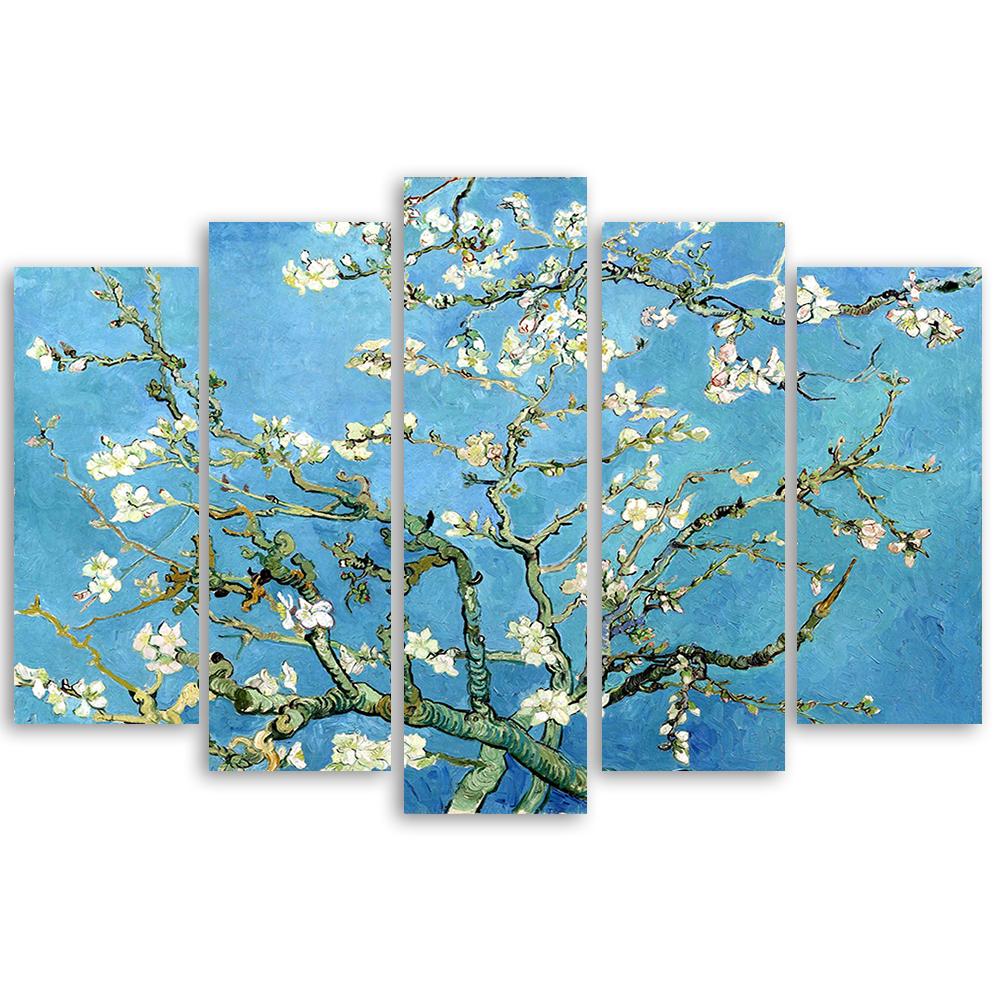Five Piece Picture Canvas Print Almond Blossom Vincent Van Gogh