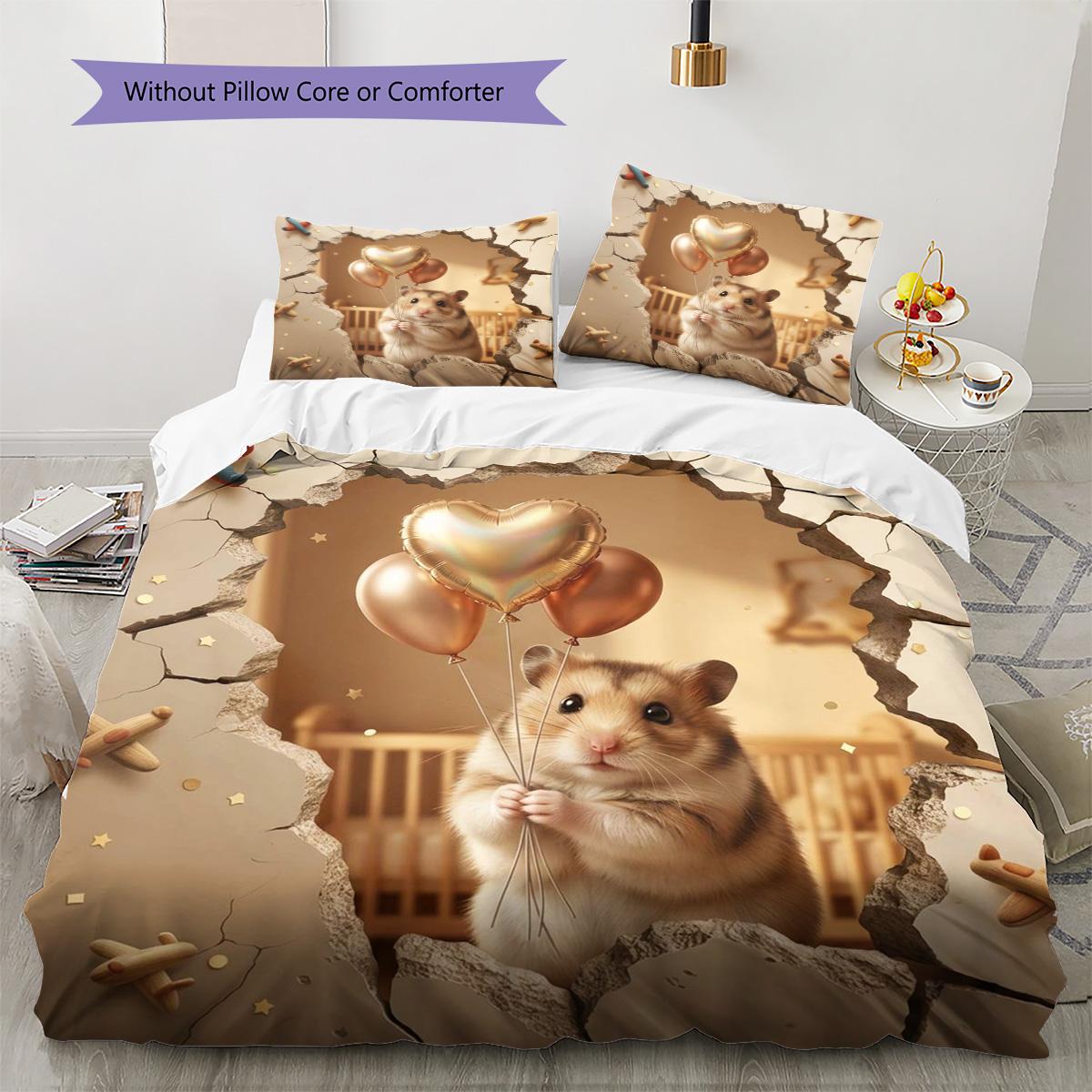 

hamster Pattern Bedding Quilt Set Quilt Cover Pillowcase Home Decoration Birthday Gift (1 * duvet cover + 2 * pillowcase, without core) 135x200cm