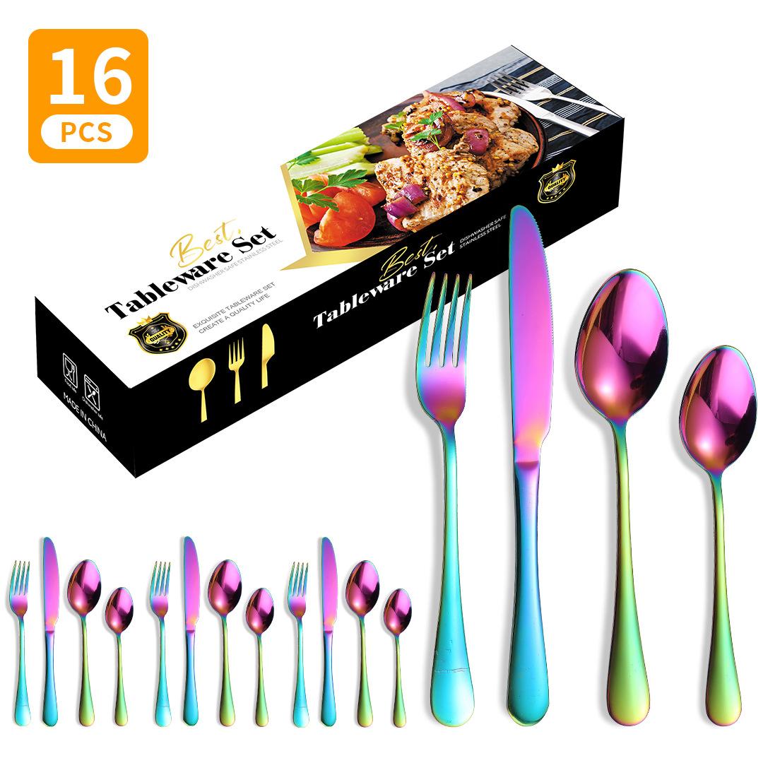 

Набор посуды из нержавеющей стали в стиле западной кухни, нож, вилка и ложка для стейка, ложка, 16 предметов, подарочный набор ножей, вилки и ложки