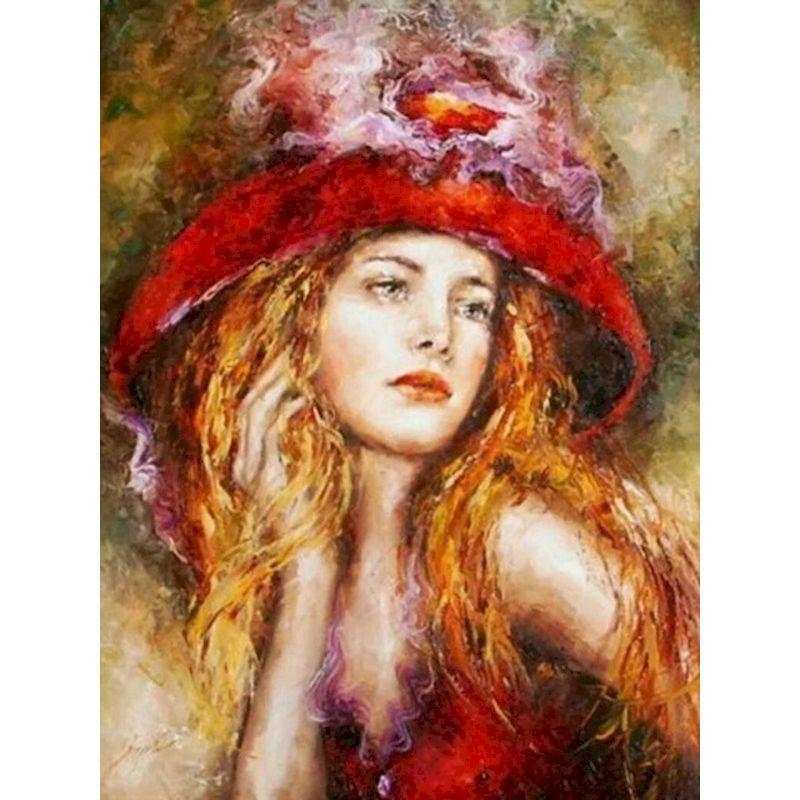 

Алмазная картина Женщина в большой шляпе Алмазная вышивка Мозаичный портрет из стразов Произведения искусства Full Round 20x30CM