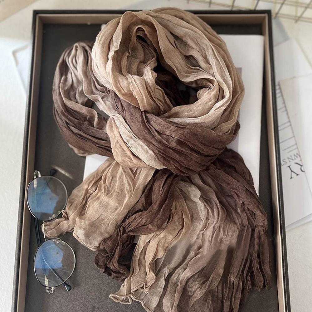 Ethnic Style Cotton And Linen Scarf Women's Tie Dye Long Pleated Gradient Shawl Vintage Scarf Fashion Shoulder Wrap Neck