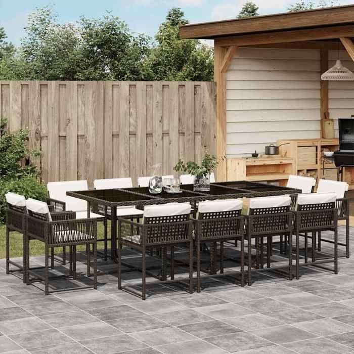 VidaXL Ensemble à manger de jardin avec coussins 13 pcs marron rotin 3211581