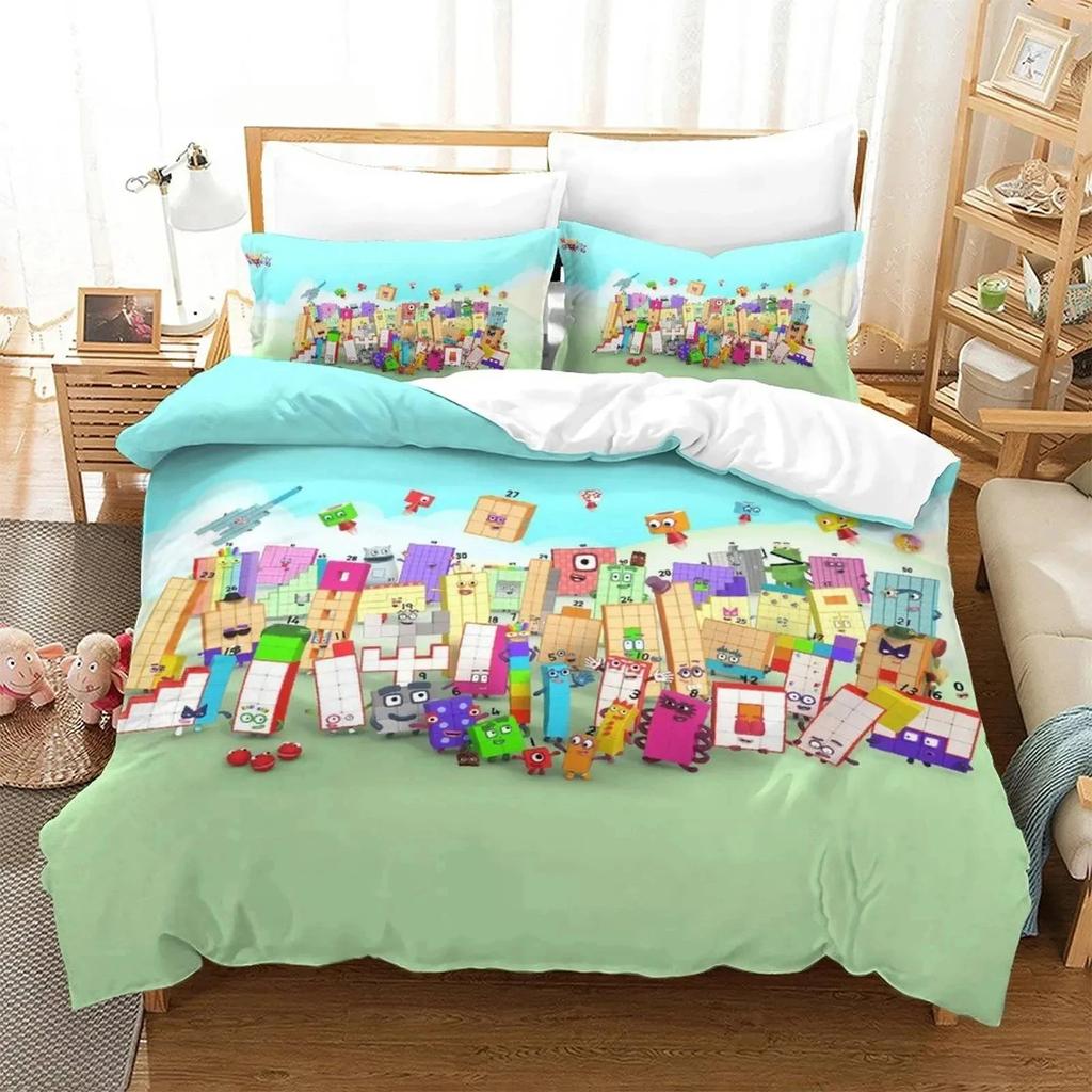 Cartoon Number-Blocks Bedding Set Duvet Cover Bed Set Quilt Cover Pillowcase Comforter King Queen Size Boys Adult