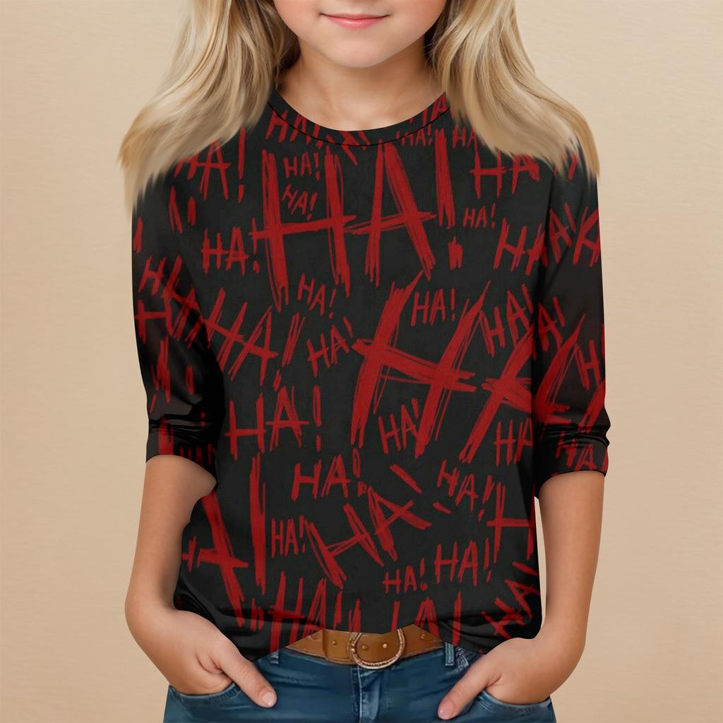 Kinder 3/4-Ärmel Rundhals Oberteil Halloween-Print Alltags-Freizeit-Oberteil