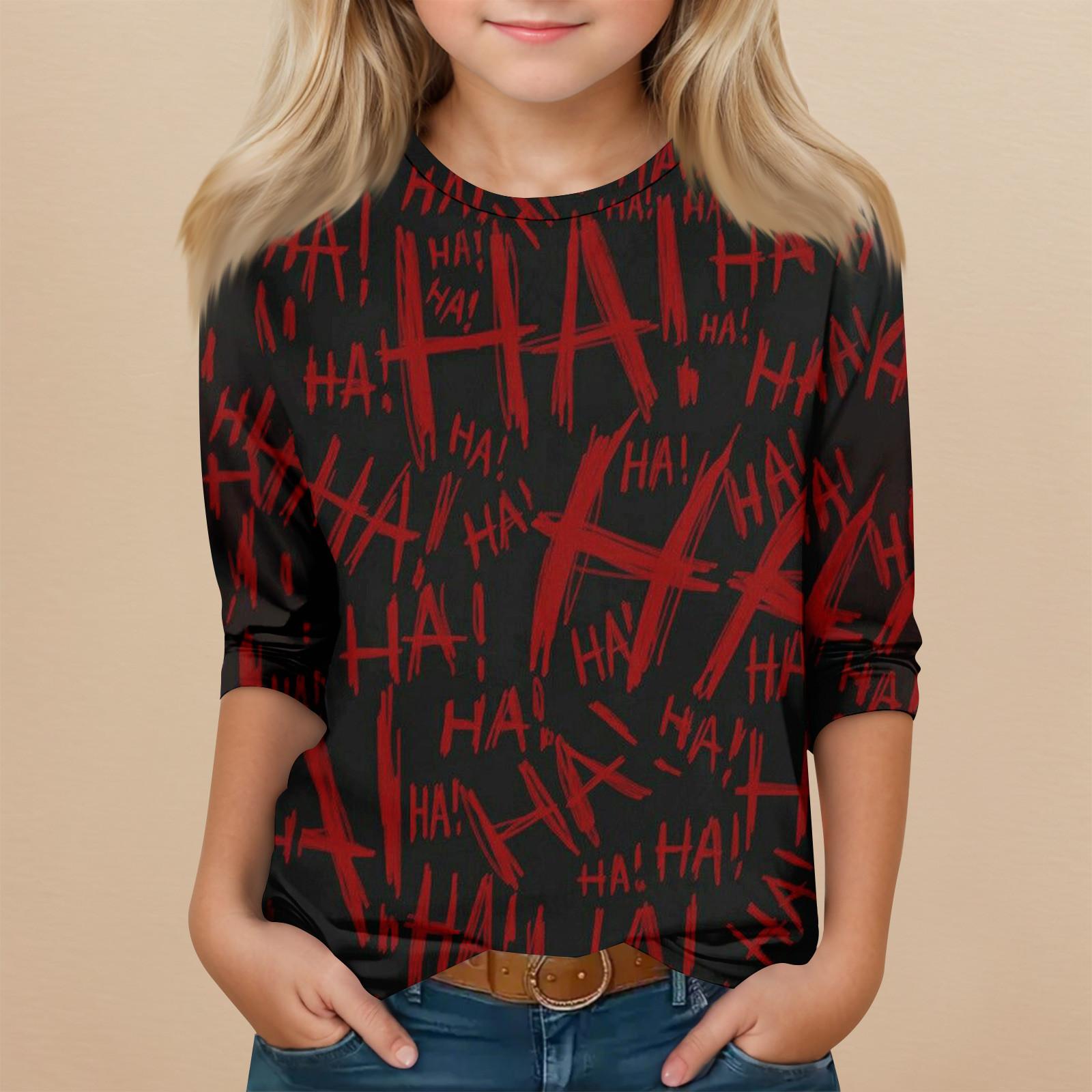 

Детский топ с рукавом 3/4 и круглым вырезом, с принтом на Хэллоуин, повседневный 130