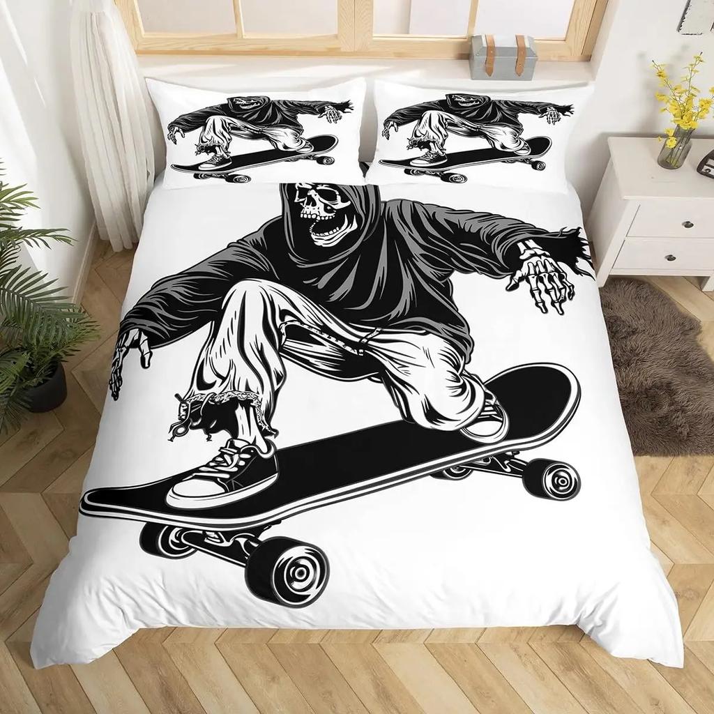 Ložní souprava Sugar Skull Queen Povlak na přikrývku s kostrou pro chlapce dívky teenagery Růžový povlak na přikrývku s mašlí Halloweenský motiv Povlak na prošívanou deku