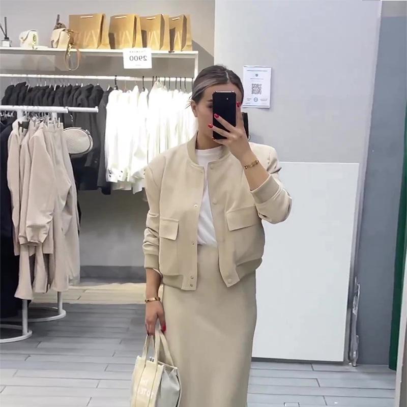 European & American Retro Long Sleeve Round Neck Dress with Pockets - Autumn/Winter Collection