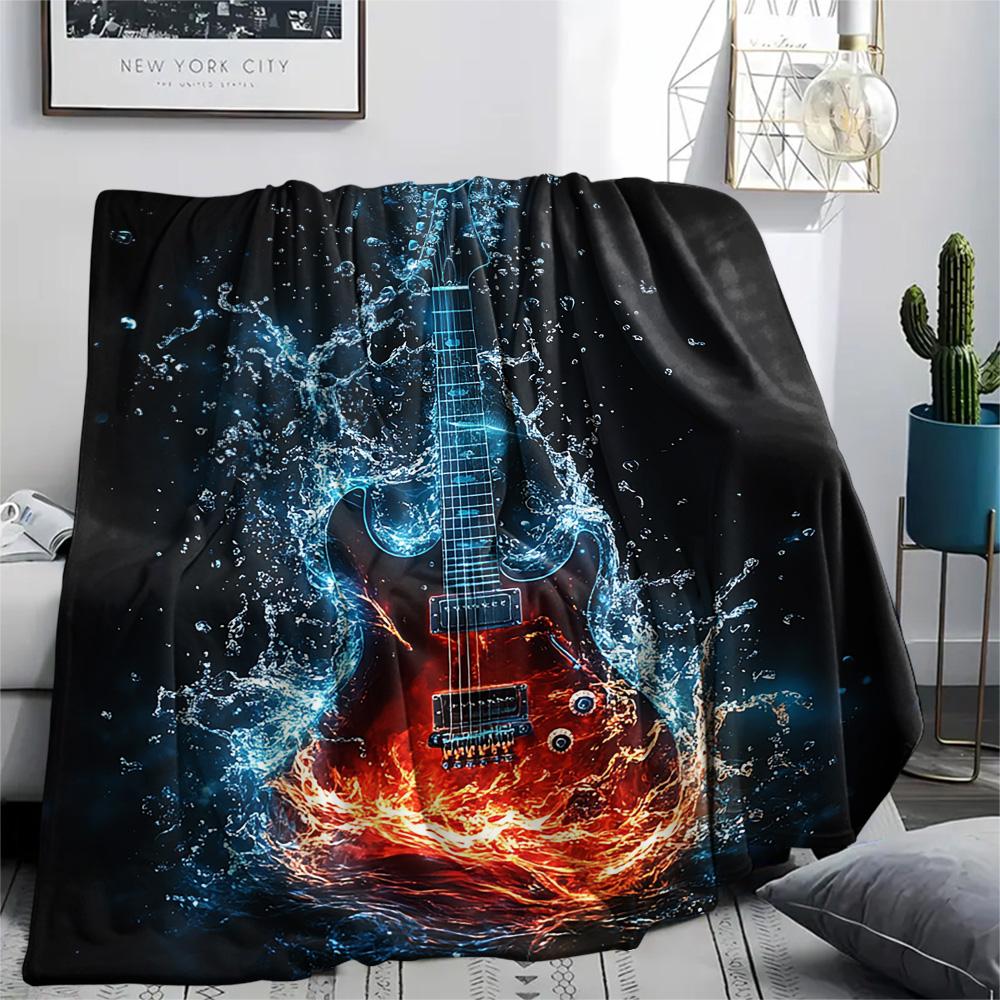 Guitar Print Flannel Blanket, High Quality Comfortable for All Seasons, Home Decor, Warmth and Comfort, Perfect for Christmas Gifts