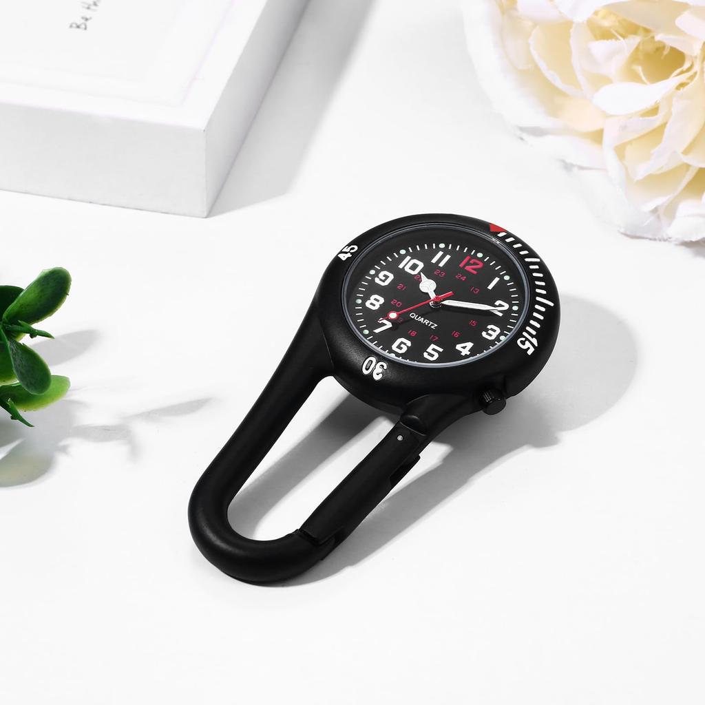 Wodoodporny, Odporny na deszcz, Sportowy, Praktyczny, Z klipsem Zegarek Pielęgniarski z brelokiem do aktywności na świeżym powietrzu i wspinaczki górskiej - Czarny