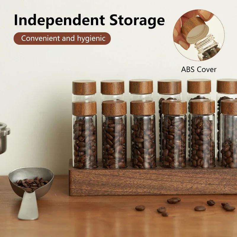 Solid Wood Coffee Bean Tube Display Rack Glass Single Dose Espresso Accessories Coffee Utensils Sets Barista Tools Gifts